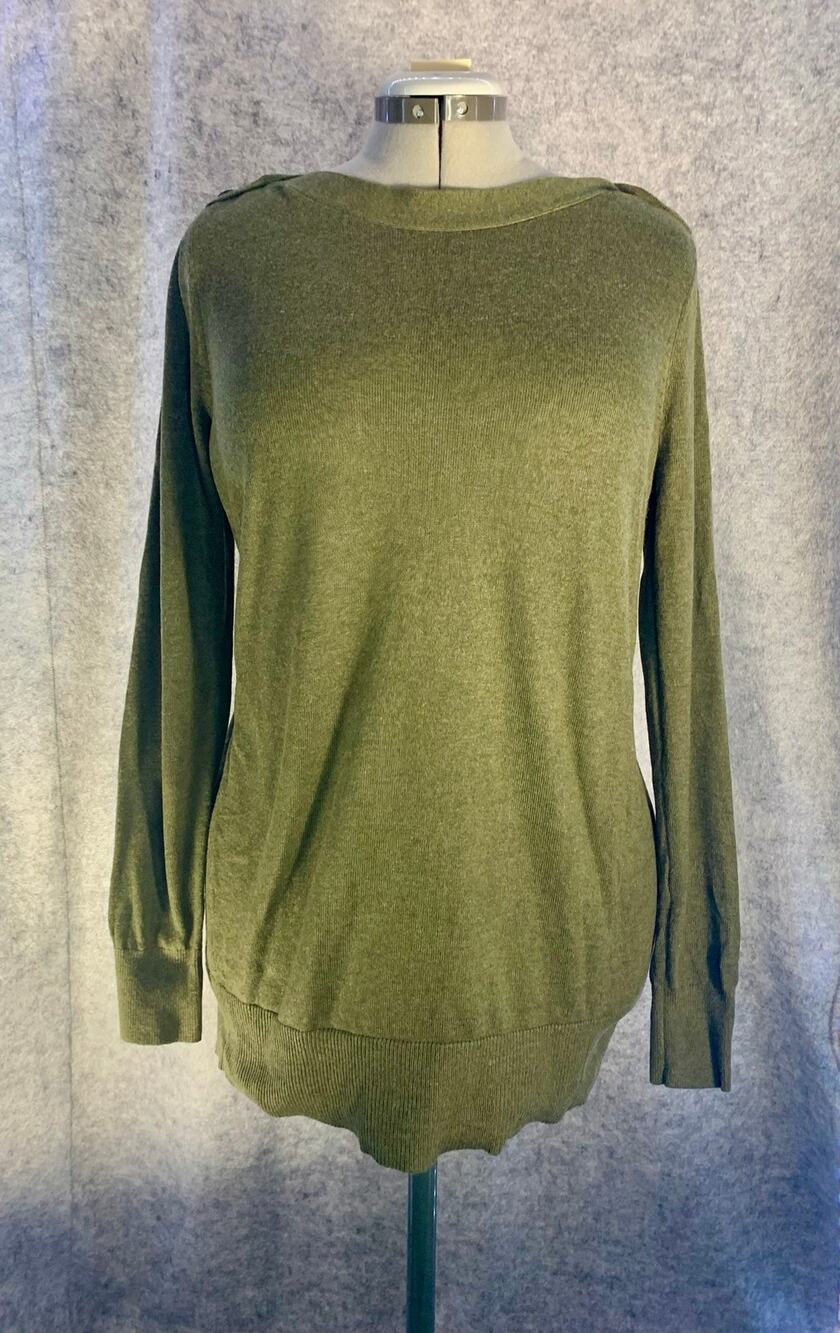 LOFT Olive Green Shoulder Button Boatneck Knit Sweater Pullover Women's Medium